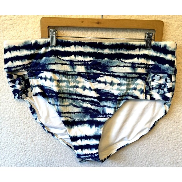 Calia Weave Boyshort Watercolor‎ Stripe Blue Swim Bottom Midrise 2XL NWOT - Picture 1 of 9